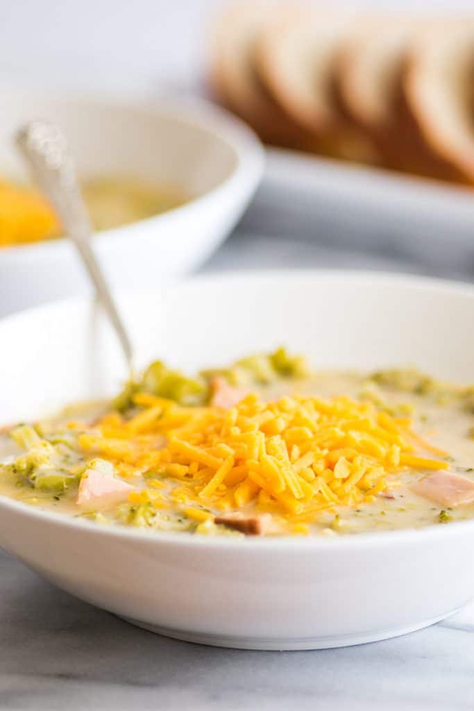 easy cheesy broccoli chowder with ham