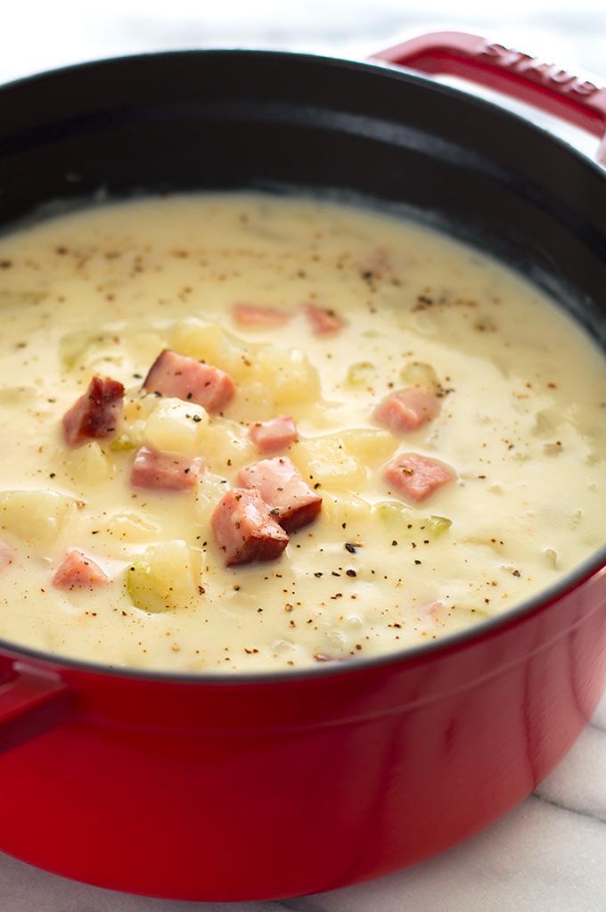 Cheesy ham deals and potato soup