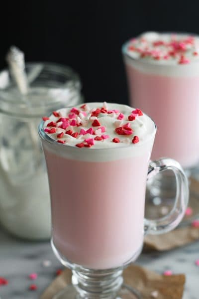 Pink Hot Chocolate with Mason Jar Whipped Cream