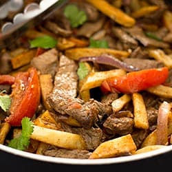 If you are a carb-lover, you have to try Lomo Saltado, made with beef, tomatoes, rice, and FRENCH FRIES!