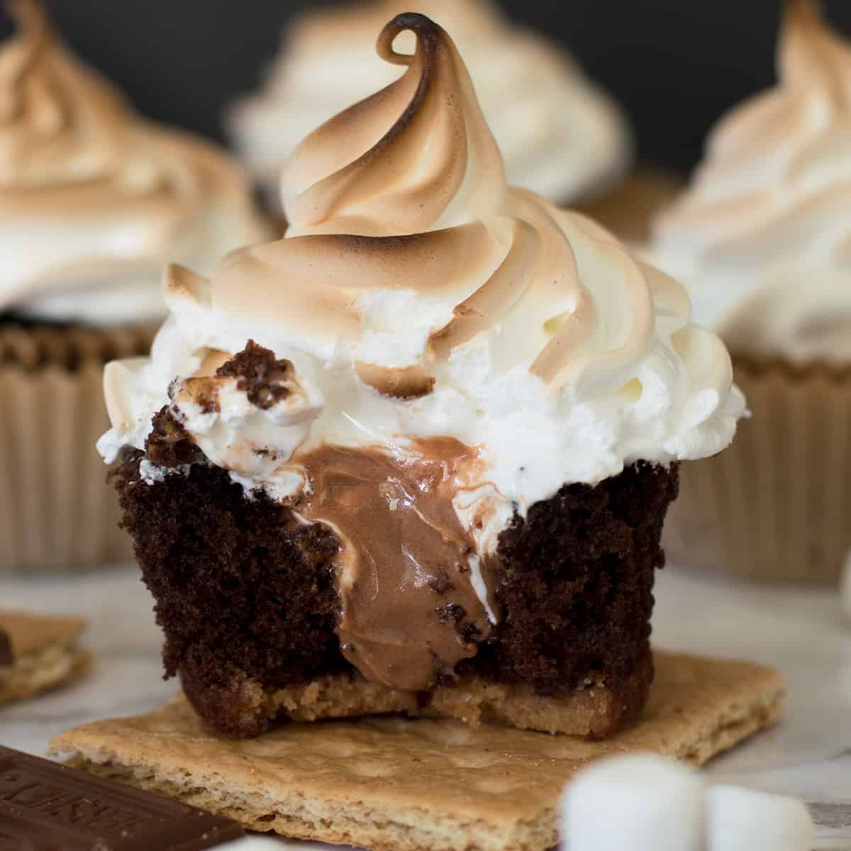 Gooey Chocolate S'mores Cupcakes - Baking Mischief