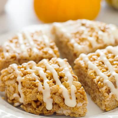 Pumpkin Spice Rice Krispie Treats on a plate.