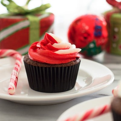 A recipe for four perfect and adorable small-batch chocolate cupcakes with peppermint buttercream from my new cookbook, Baking for Two. Recipe includes nutritional information. From BakingMischief.com