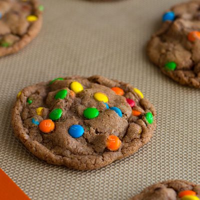 Small batch of Mini M&M Cookies on a tray.