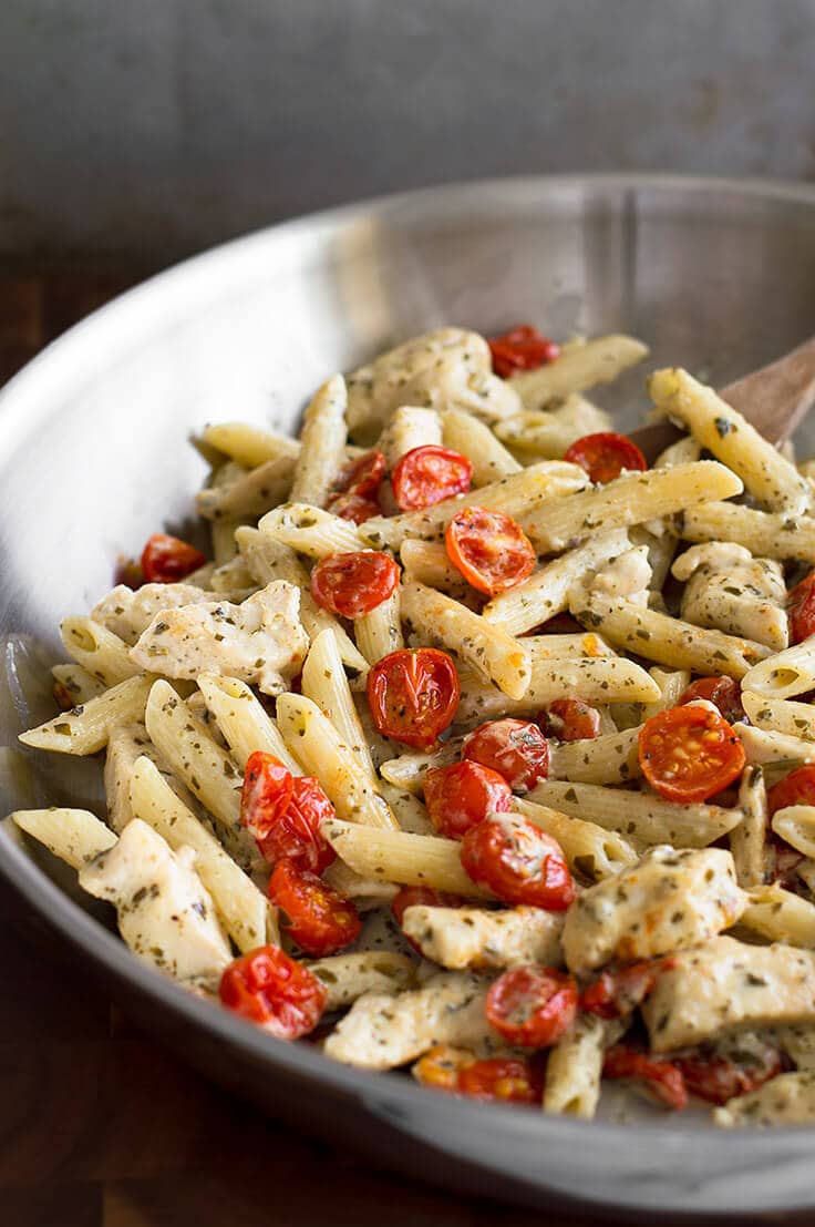 Easy Pesto Chicken Pasta for Two With Oven Roasted Tomatoes - Baking