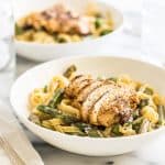 This easy Creamy Chicken and Asparagus Pasta is quick and simple to make and perfect for nights when you need a cheesy pasta fix!