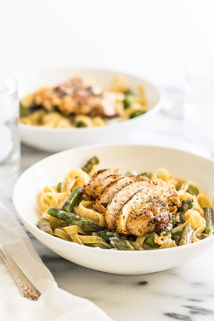 Creamy Chicken and Asparagus Pasta Dinner for Two - Baking Mischief