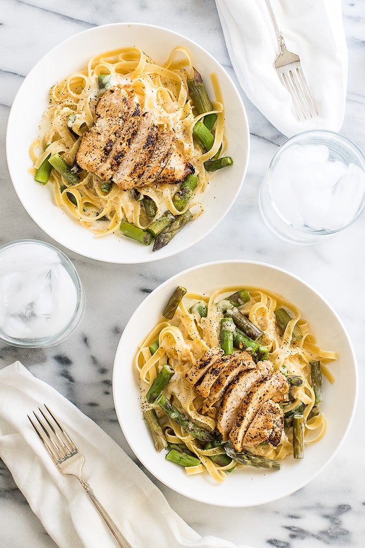 Creamy Chicken and Asparagus Pasta Dinner for Two - Baking Mischief