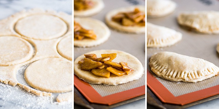 Collage photo of small-batch apple hand pies being assembled.