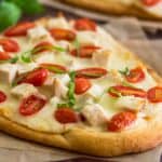This Naan Chicken Alfredo Pizza is super easy, so good, and just a bit classier than your usual delivery pizza. | Homemade Pizza | Recipe for Two | Dinner for Two |