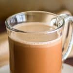 Homemade mocha in a glass cup.