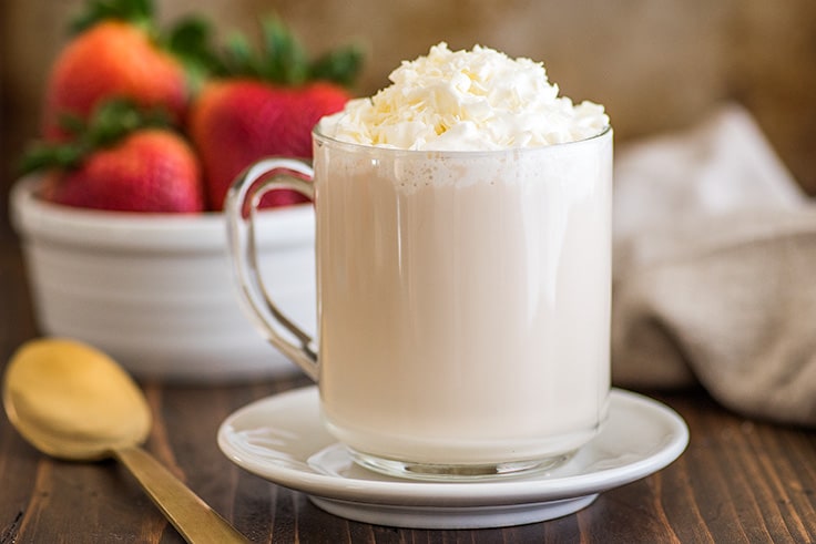 Strawberry White Hot Chocolate with Homemade Whipped Cream 