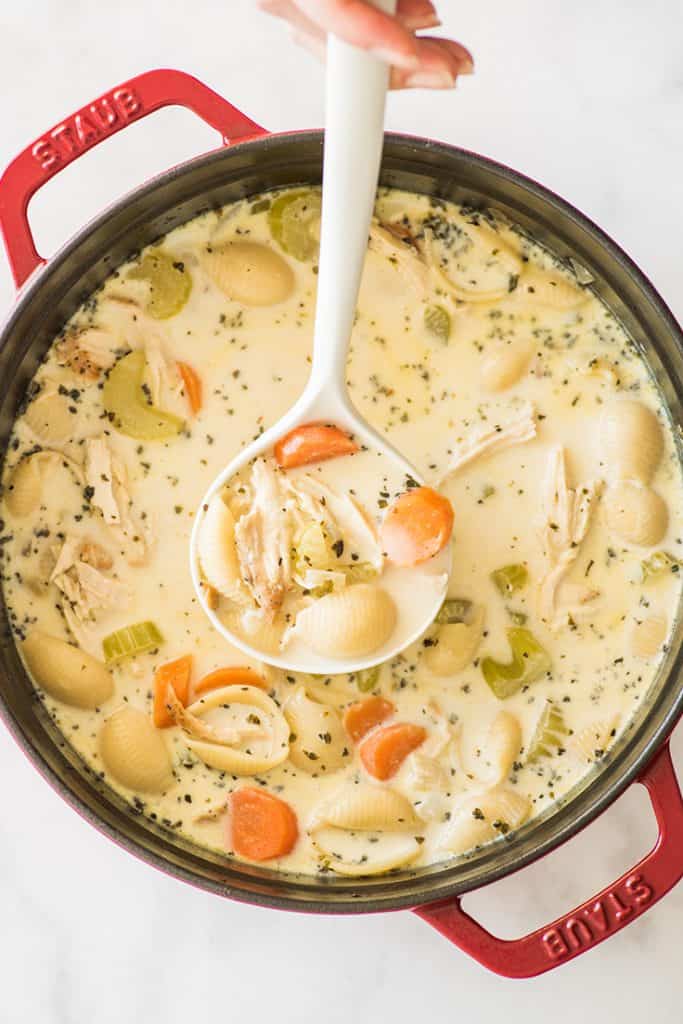 Easy Creamy Chicken Noodle Soup - Baking Mischief