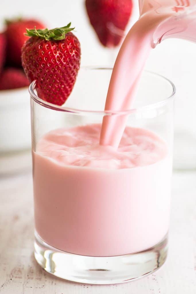 glass of strawberry milk