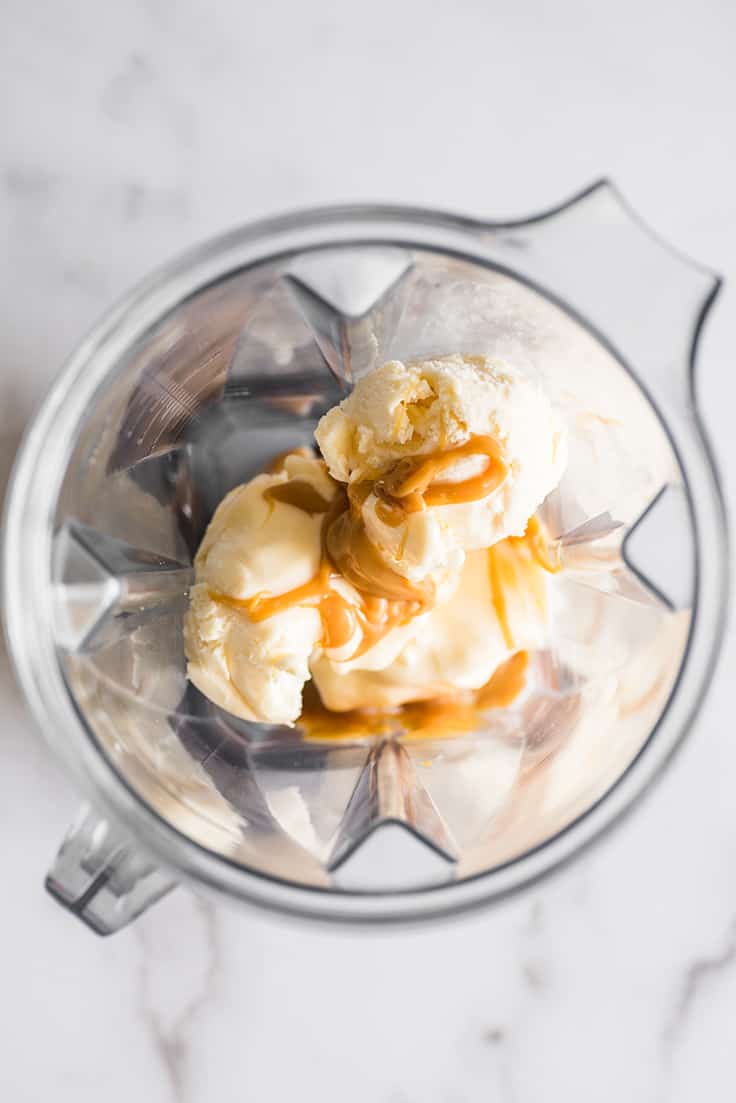 Dulce de Leche Milkshake in a blender.