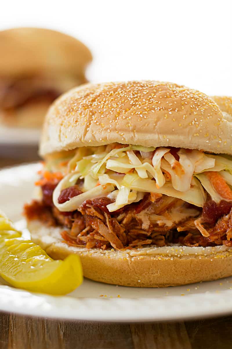 Slow Cooker BBQ Chicken Sandwiches For Two - Baking Mischief