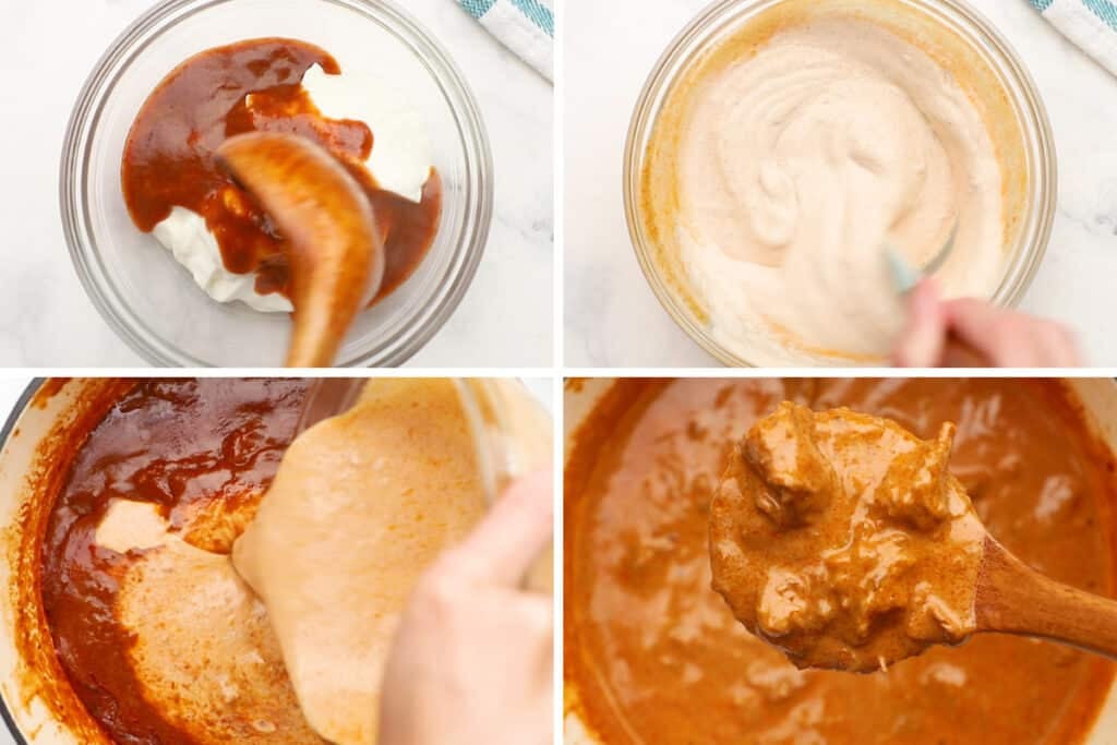 Collage picture of Hungarian goulash being made part 2.