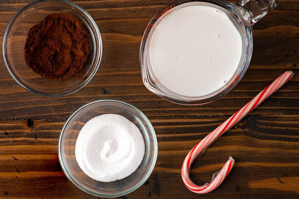 Ingredients for peppermint hot chocolate.