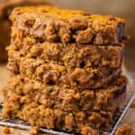 Stack of pumpkin bread slices.