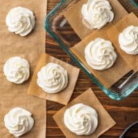 Frozen whipped cream being prepped for freezing.
