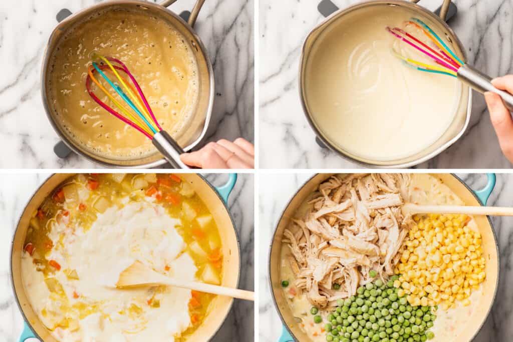 Chicken pot pie soup being made part 2.