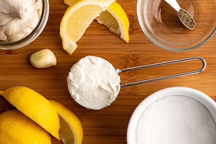Ingredients for yogurt aioli.
