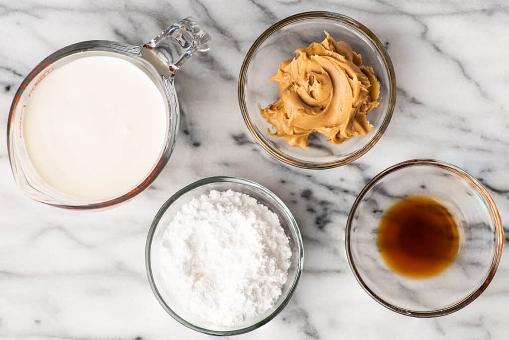 Peanut butter whipped cream ingredients.