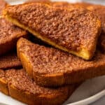 Cinnamon toast sliced into triangles.
