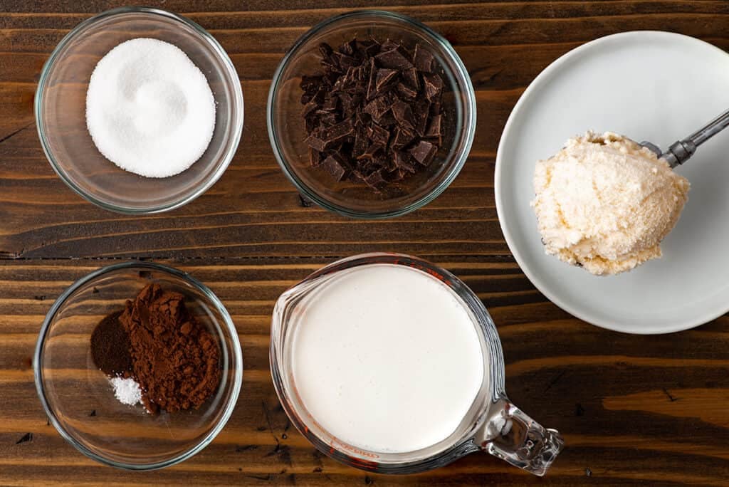 Ingredients for a hot chocolate float.