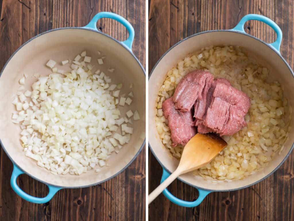 Ground Turkey Chili ingredients combined in the pot
