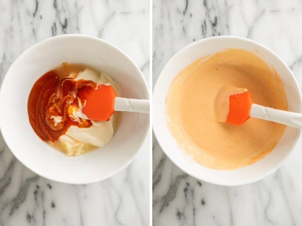 Sriracha aioli being made