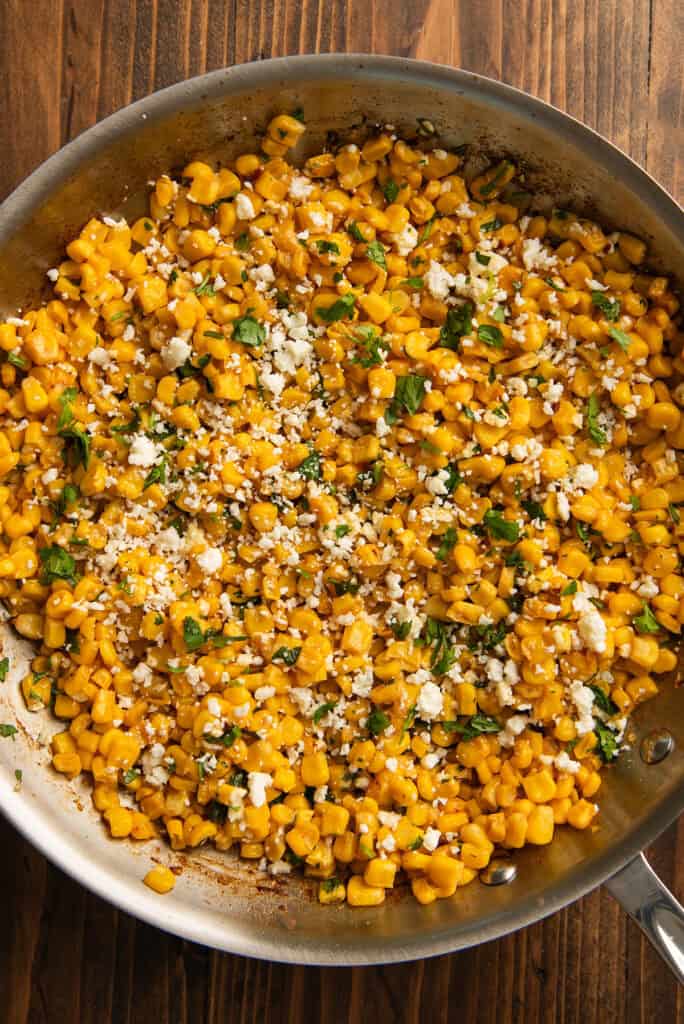 Cilantro lime corn in a skillet