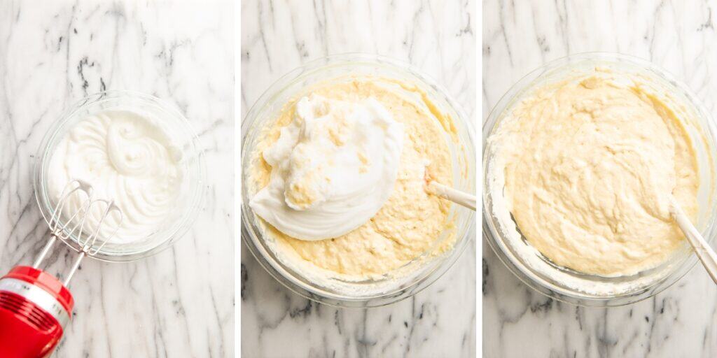 Collage photo of buttermilk chocolate chip pancakes being made