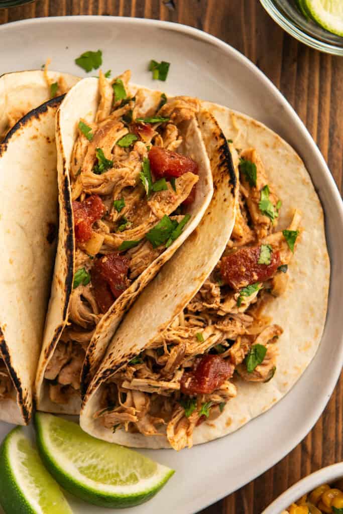 Slow cooker chicken tacos on a plate