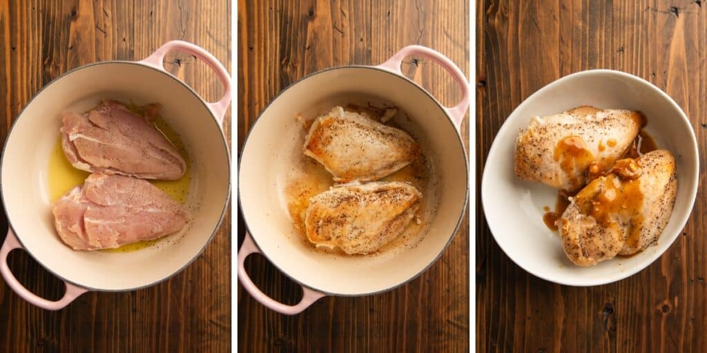 Collage image of chicken being cooked for soup