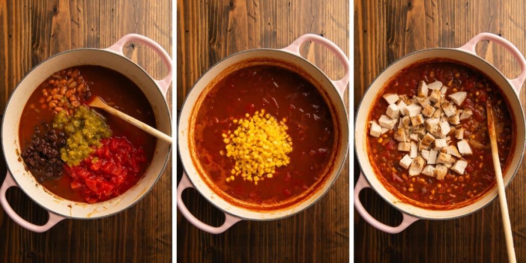 Collage photo of taco soup cooking